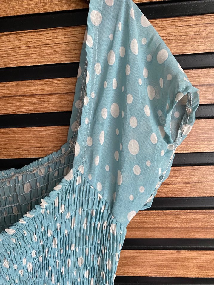 Turkuaz Puantiyeli Mini Bohem Elbise - Görsel 3