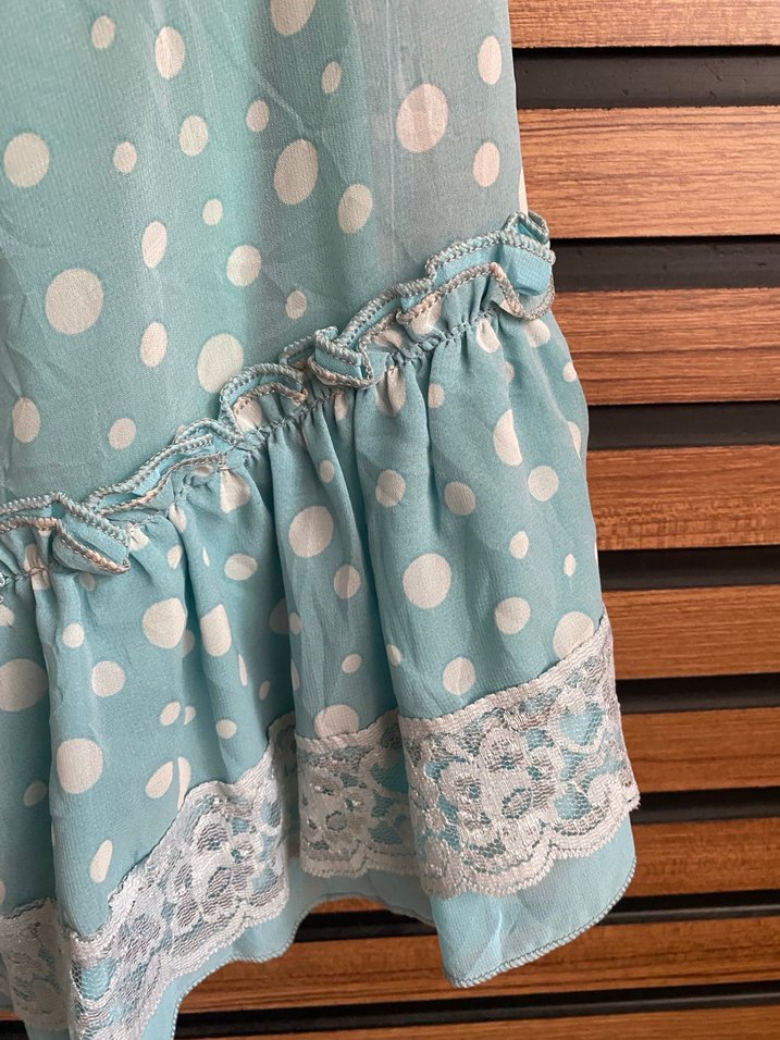 Turkuaz Puantiyeli Mini Bohem Elbise - Görsel 2