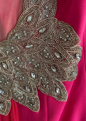 Pembe İşlemeli Mükemmel Uzun Kadın Abiye - Görsel 5