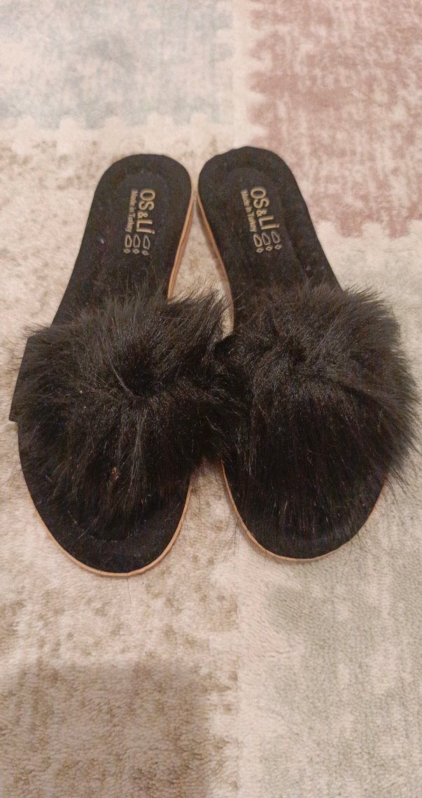 Kahverengi Kürklü Kadın Dolgu Topuk Terlik - Görsel 3