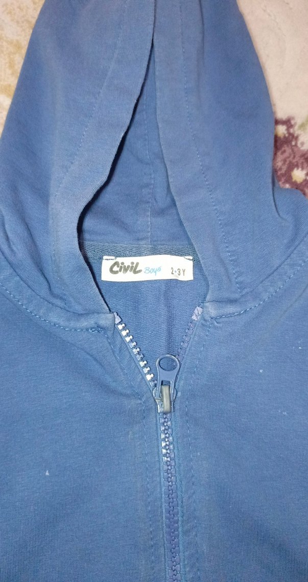 Erkek Çocuk Kapüşonlu Fermuarlı Mavi Yelek - Görsel 2