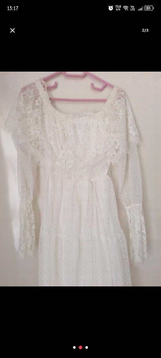 Dantel Detaylı Beyaz Bohem Uzun Elbise - Görsel 2