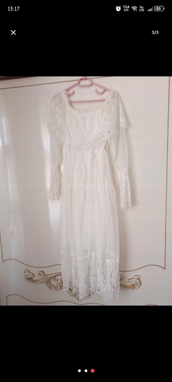 Dantel Detaylı Beyaz Bohem Uzun Elbise - Görsel 3