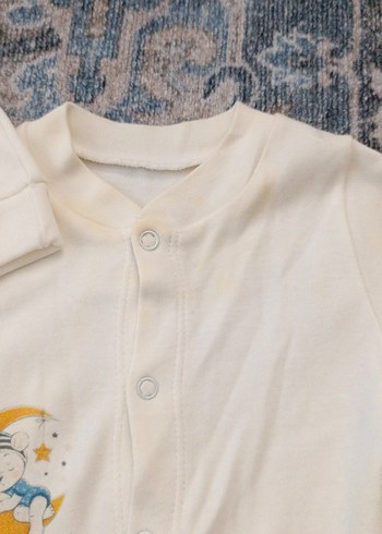 Beyaz Baskılı Bebek Tulum ve Şapka Seti - Görsel 2