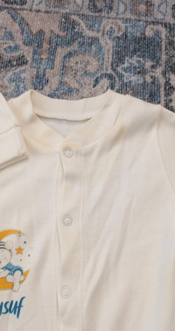 Beyaz Baskılı Bebek Tulum ve Şapka Seti - Görsel 2