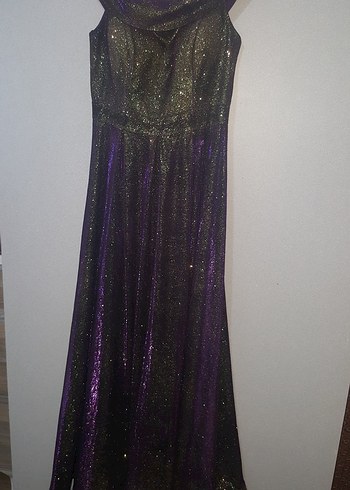 Uzun Mor Drapeli Straplez Abiye Elbise - Görsel 2