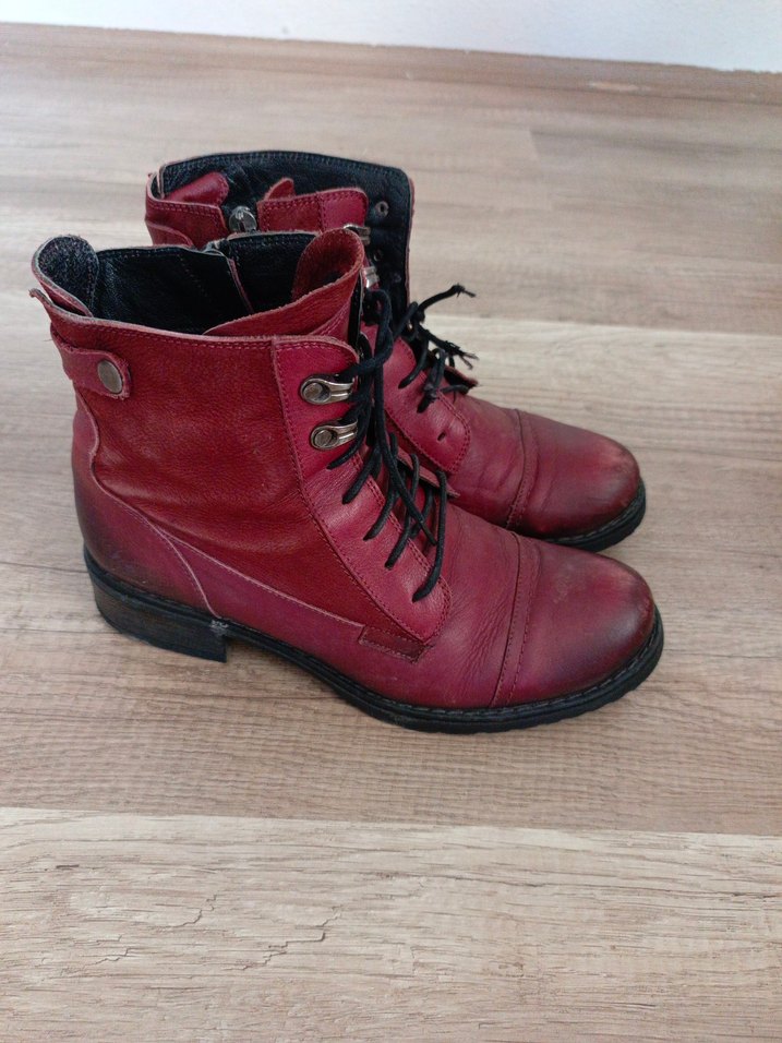 Bordo Deri Kadın Bot, Tokalı, Yüksek Topuklu - Görsel 2