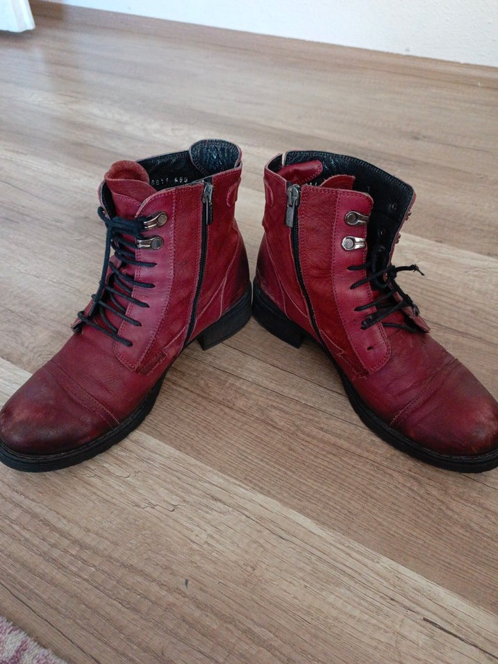 Bordo Deri Kadın Bot, Tokalı, Yüksek Topuklu - Görsel 4