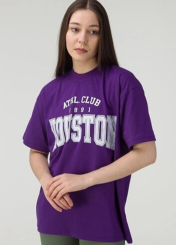 Houston Baskılı Oversize Tişört 
