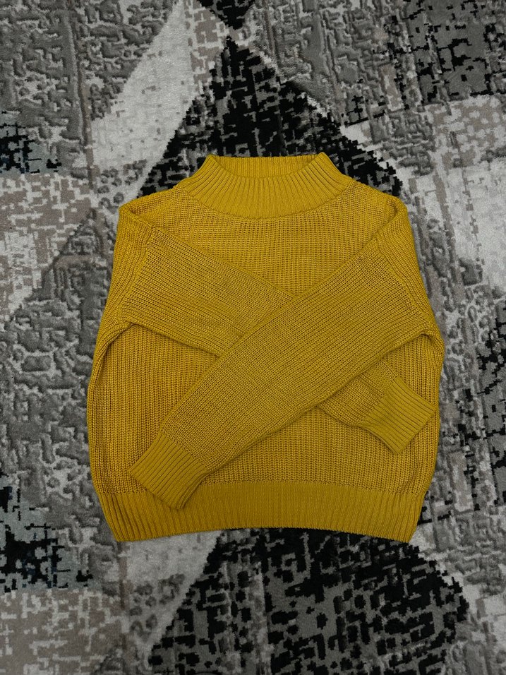 Sarı Balıkçı Yaka Kadın Triko Kazak - Görsel 2