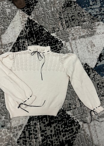 Kadın Beyaz Örgü Yüksek Yakalı Kazak - Görsel 3