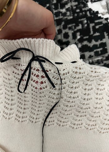 Kadın Beyaz Örgü Yüksek Yakalı Kazak - Görsel 2