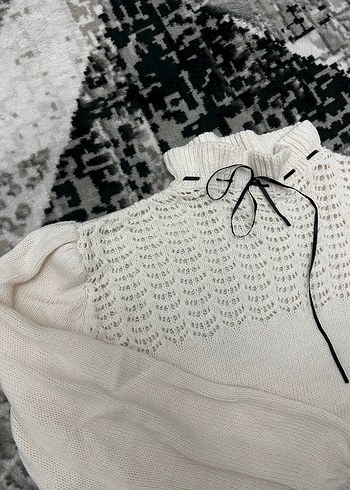Kadın Beyaz Örgü Yüksek Yakalı Kazak - Görsel 4