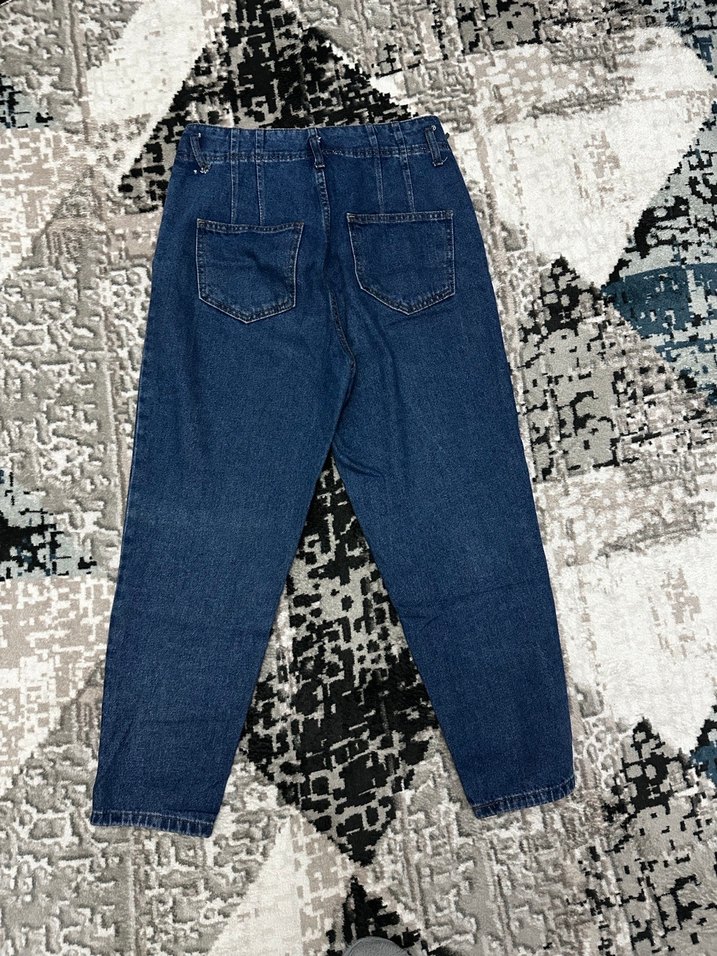 Kadın Lacivert Bol Kesim Midi Kot Pantolon - Görsel 4