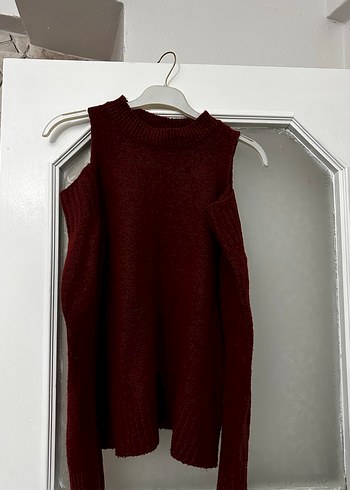 Bordo Örgü Kadın Triko Kazak - Görsel 3