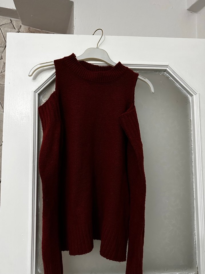 Bordo Örgü Kadın Triko Kazak - Görsel 3