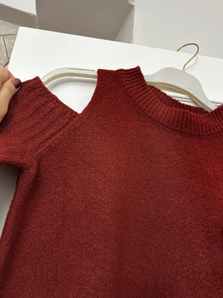 Bordo Örgü Kadın Triko Kazak - Görsel 2