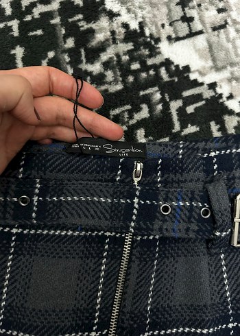 Kemerli Gri Kareli Mini Etek - Görsel 2