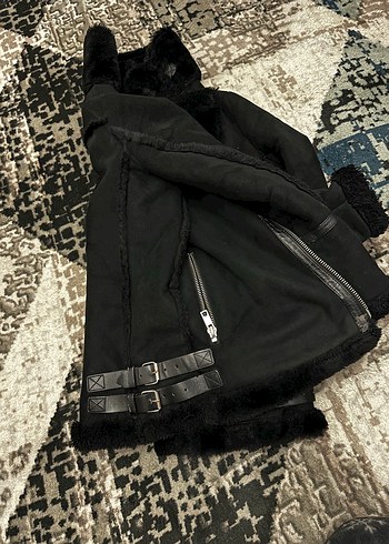 Siyah Kürklü Biker Kadın Kışlık Ceket - Görsel 7