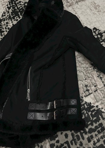 Siyah Kürklü Biker Kadın Kışlık Ceket - Görsel 4