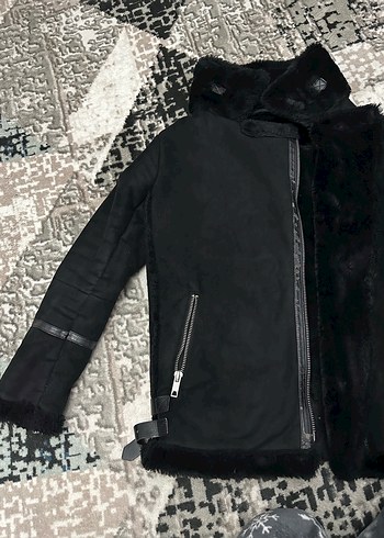 Siyah Kürklü Biker Kadın Kışlık Ceket - Görsel 6