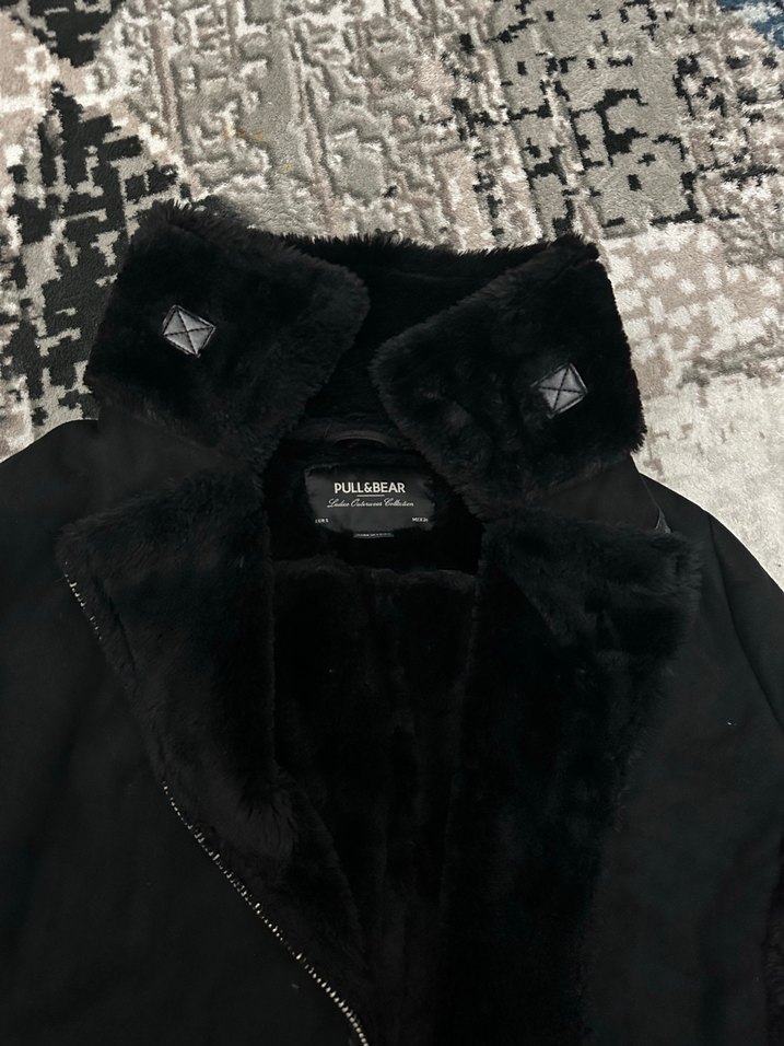 Siyah Kürklü Biker Kadın Kışlık Ceket - Görsel 5