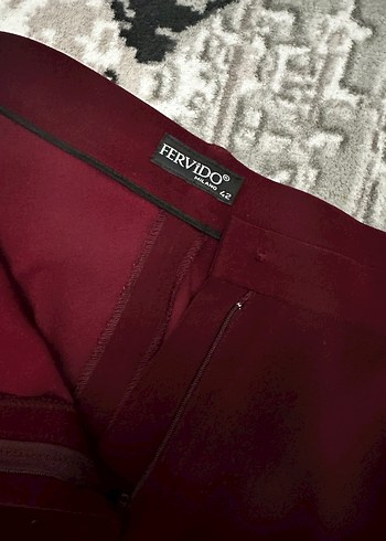 Bordo Kadın Midi Kumaş Pantolon - Görsel 2