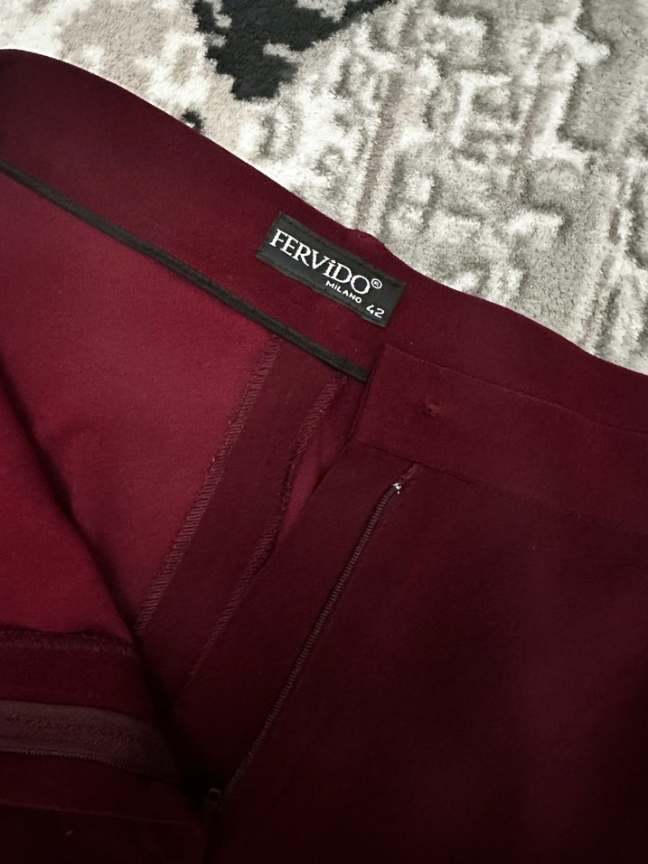 Bordo Kadın Midi Kumaş Pantolon - Görsel 2