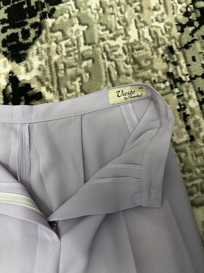 Mor Piliseli Midi Kumaş Pantolon - Görsel 3