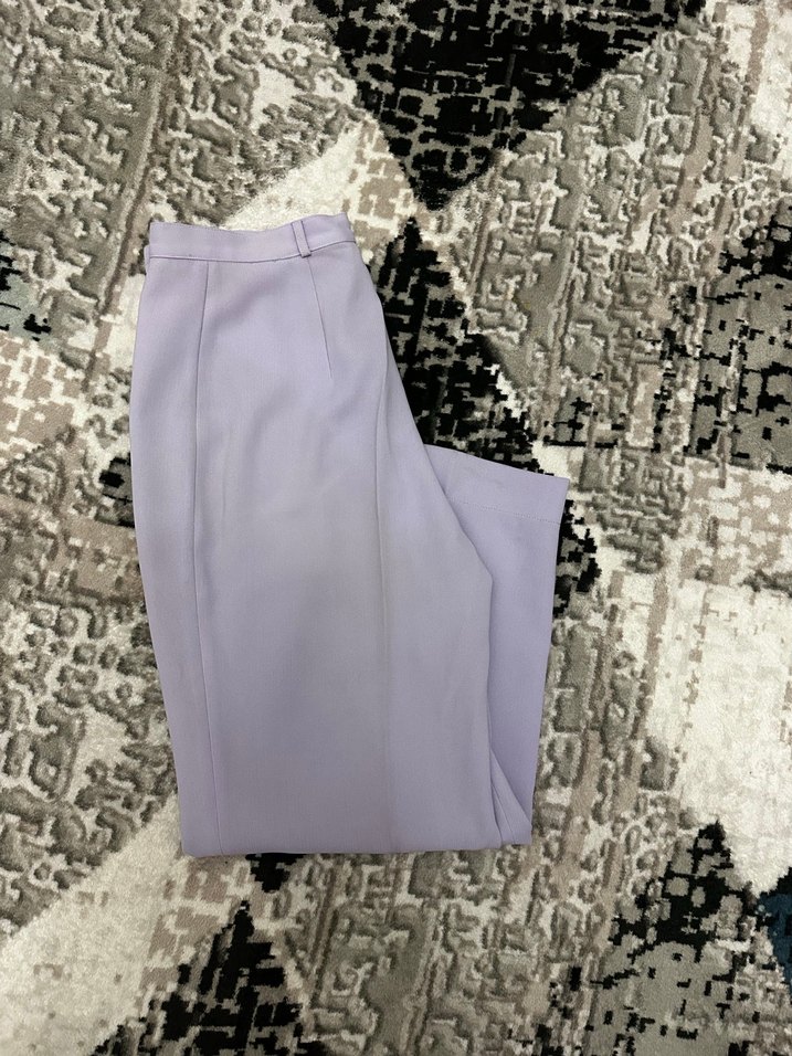 Mor Piliseli Midi Kumaş Pantolon - Görsel 4