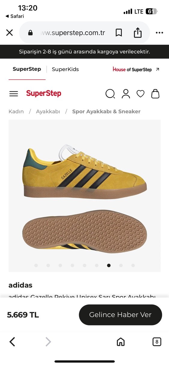 adidas Sarı Süet Kadın Sneaker etiketli - Görsel 2