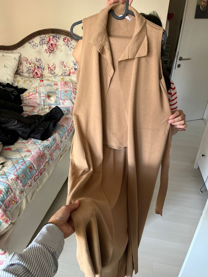 Camel Renkli Midi Boy Kadın Yelek yeni giyilmedi - Görsel 5