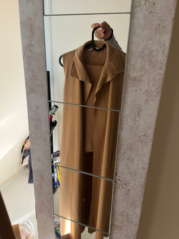 Camel Renkli Midi Boy Kadın Yelek yeni giyilmedi - Görsel 4