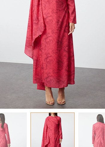 Pembe Drapeli Uzun Kadın Elbise trendyolmilla - Görsel 2