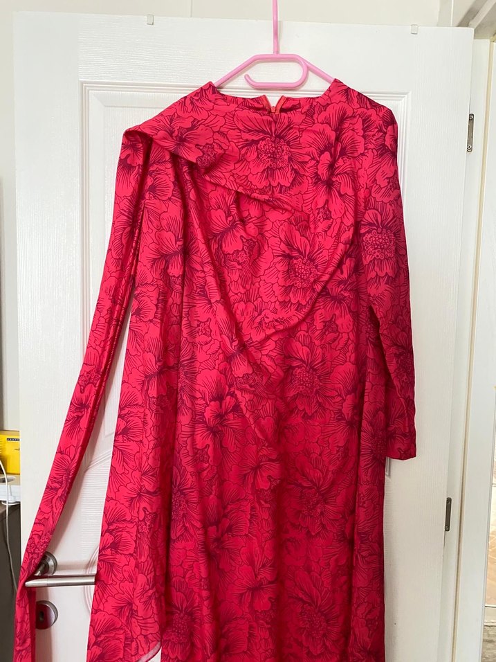 Pembe Drapeli Uzun Kadın Elbise trendyolmilla - Görsel 3