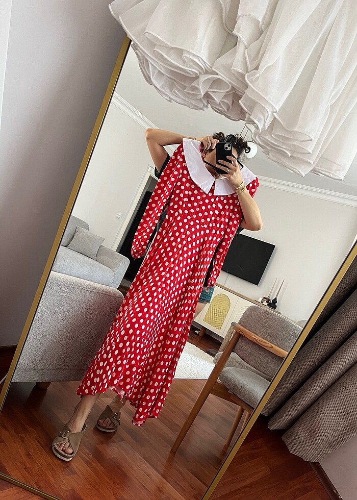 Vintage Puantiyeli elbise - Görsel 4