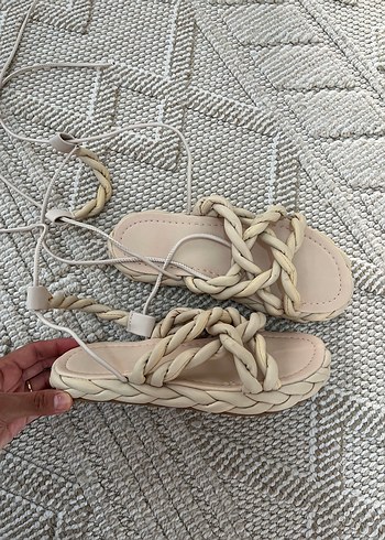 Bej Bağcıklı Kadın Sandalet yeni - Görsel 8