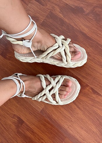 Bej Bağcıklı Kadın Sandalet yeni - Görsel 5