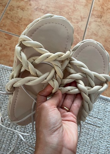 Bej Bağcıklı Kadın Sandalet yeni - Görsel 6