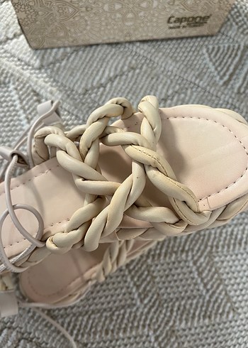 Bej Bağcıklı Kadın Sandalet yeni - Görsel 7