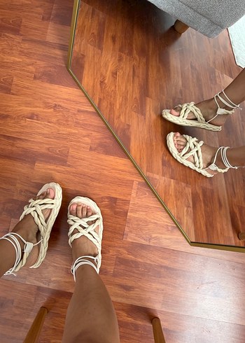 Bej Bağcıklı Kadın Sandalet yeni - Görsel 4