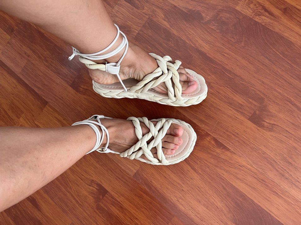 Bej Bağcıklı Kadın Sandalet yeni - Görsel 5