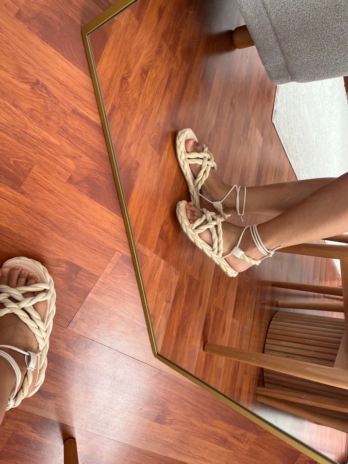 Bej Bağcıklı Kadın Sandalet yeni - Görsel 2