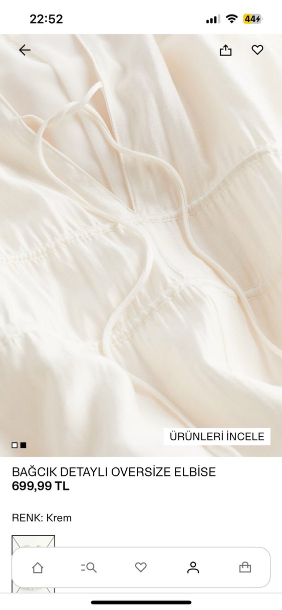 Beyaz Bağcıklı Oversize Keten Bluz elbise etiketli H&M - Görsel 2