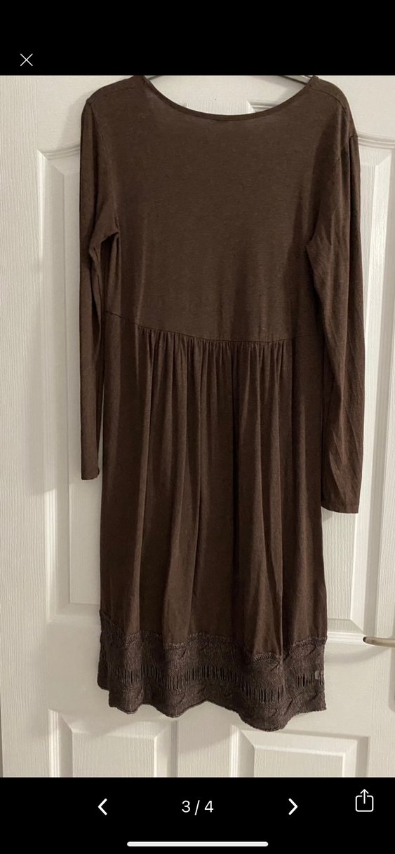 Uzun Kollu Kahverengi Salaş Triko Elbise - Görsel 3