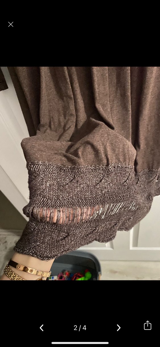 Uzun Kollu Kahverengi Salaş Triko Elbise - Görsel 2