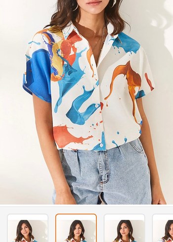 Olalook Kısa Kollu Kadın Gömlek - Görsel 2