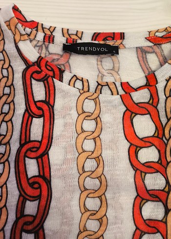 Trendyol L beden Zincir Desenli Bohem Kadın Triko Bluz - Görsel 2