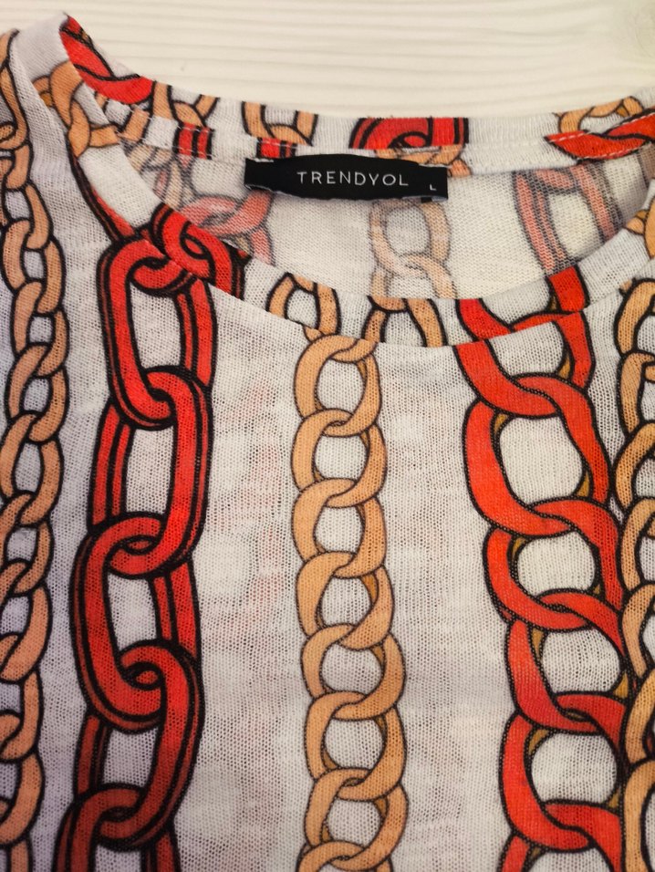 Trendyol L beden Zincir Desenli Bohem Kadın Triko Bluz - Görsel 2