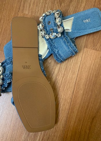 Mavi Kot Kumaş Tokalı Blok Topuklu Kadın Terlik - Görsel 2